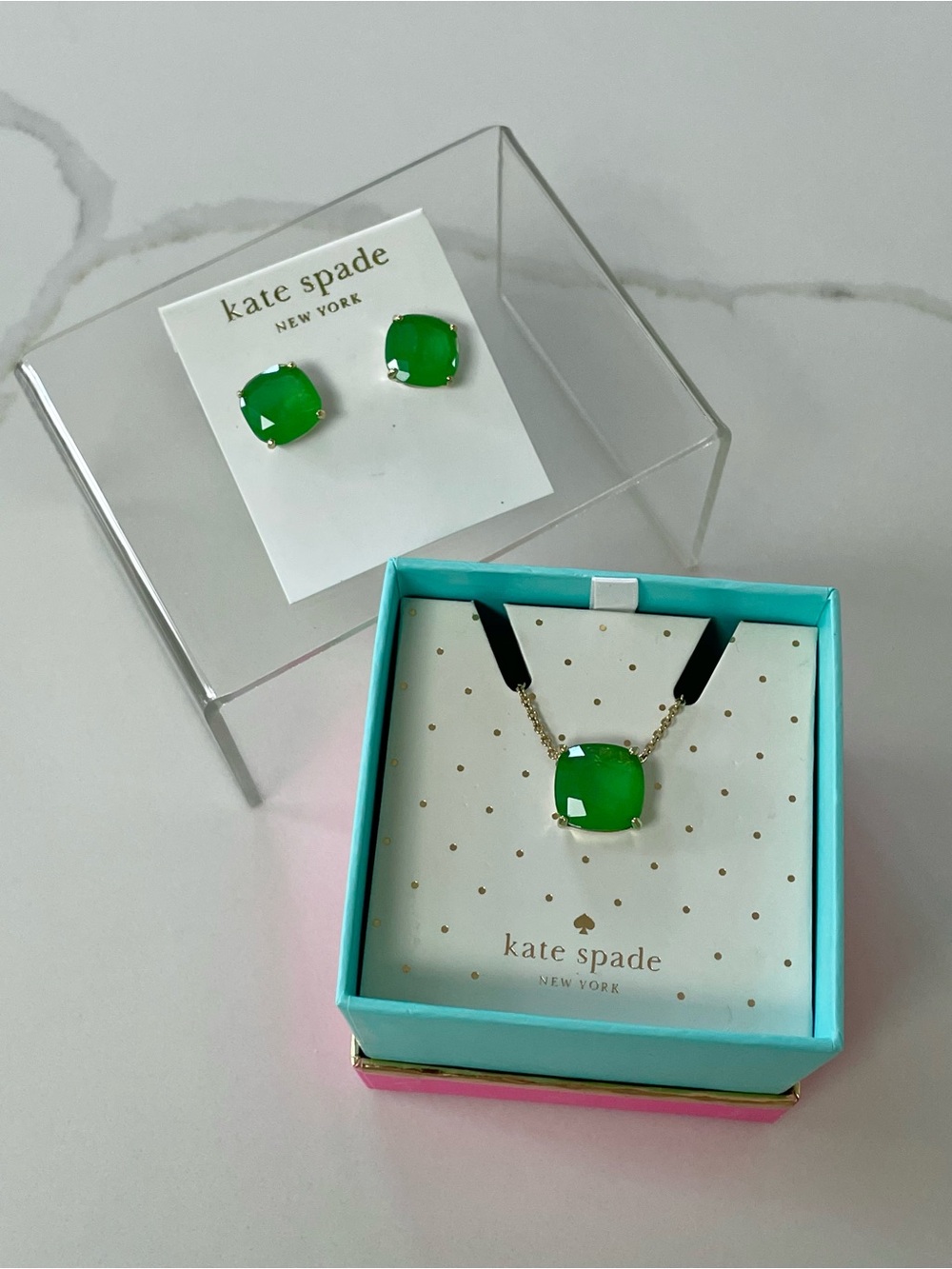 Kate Spade ‘Cause a Stir’ Green Stone Pendant Necklace and Earrings SET